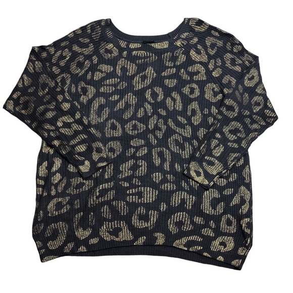 NWT Torrid Cheetah Print Gray Gold Knit Scoop Neck Sweater Whimsy Classic Chic - Picture 1 of 9